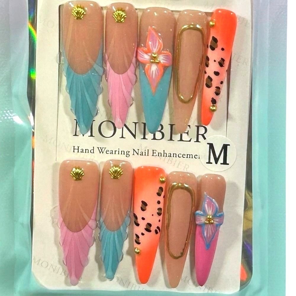 Mermaidcore Press On Nails Coastal Vacation Beach Aesthetic 3D Shell Floral